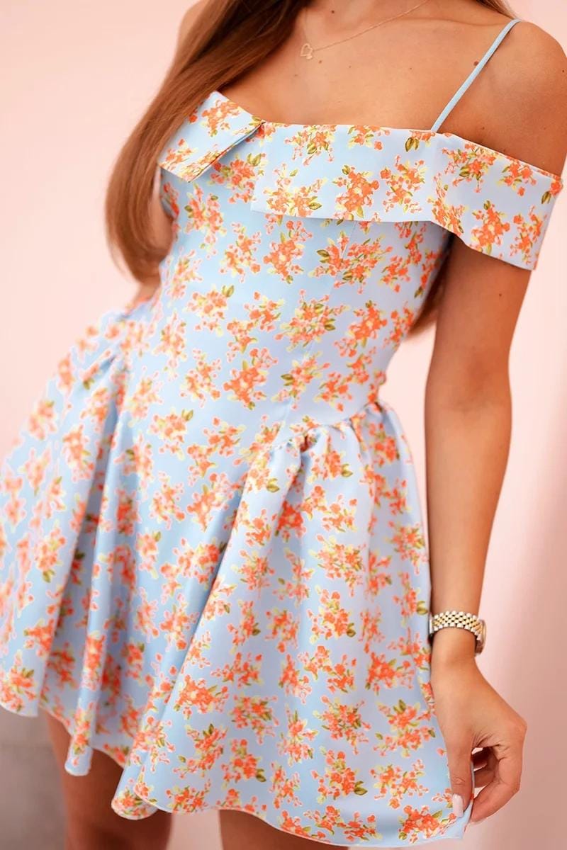 Rochie mini Maria, Albastru, cu imprimeu floral