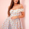 Rochie mini Maria, Albastru, cu imprimeu floral