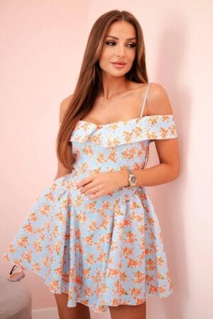 Rochie mini Maria, Albastru, cu imprimeu floral