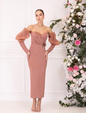 Rochie Midi Karina roz pudra