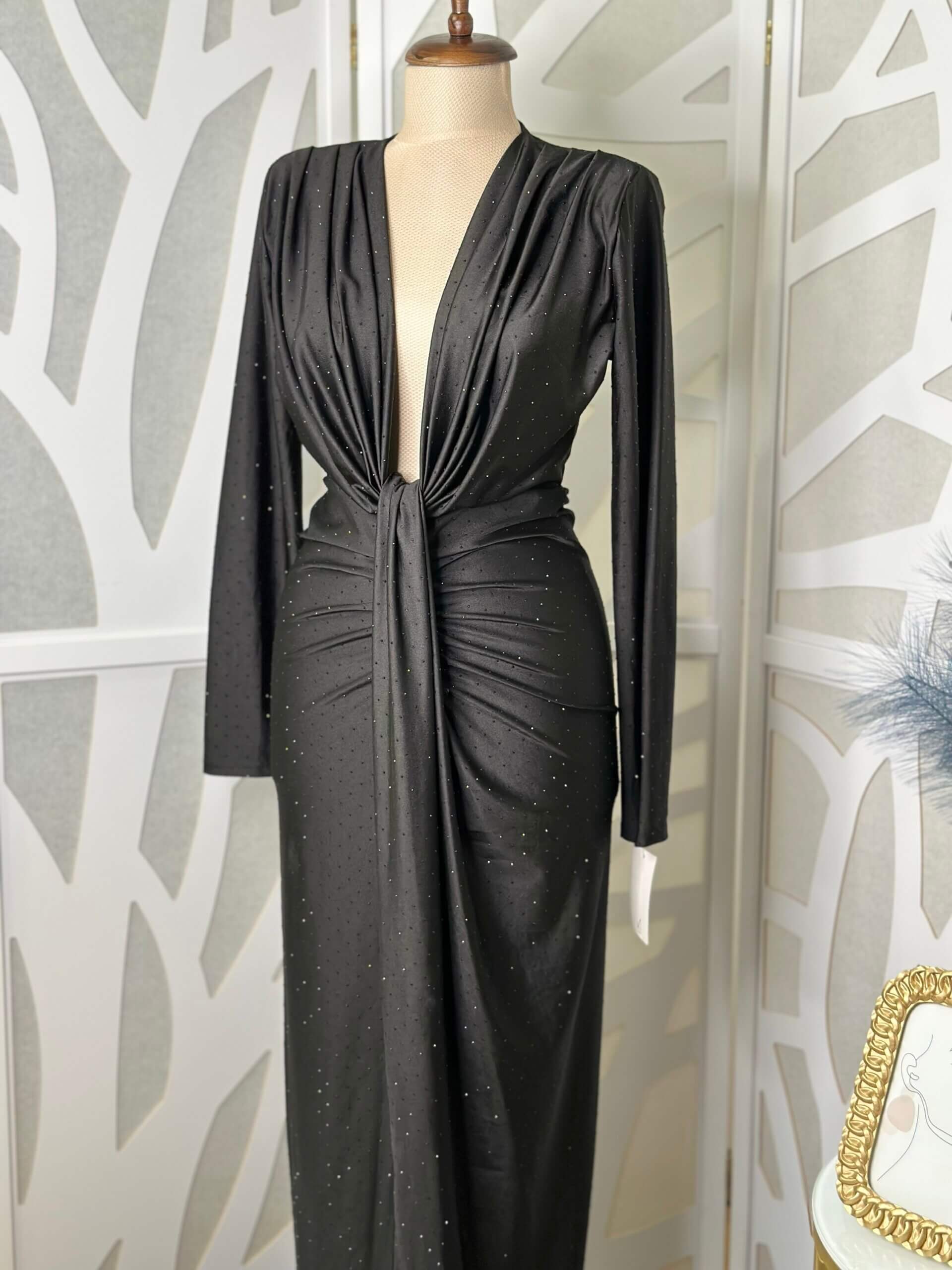 Rochie midi Nova cu cristale negre, Negru
