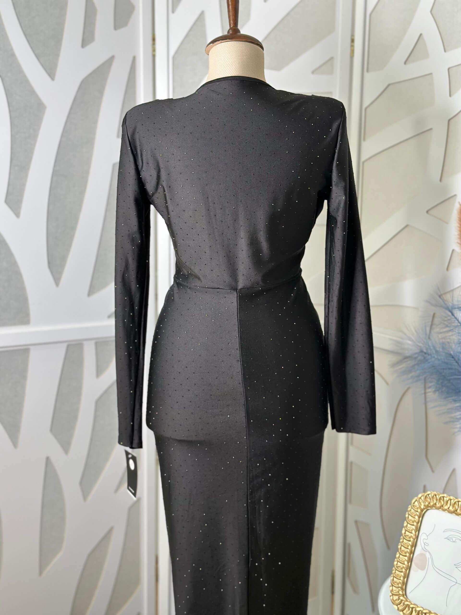 Rochie midi Nova cu cristale negre, Negru
