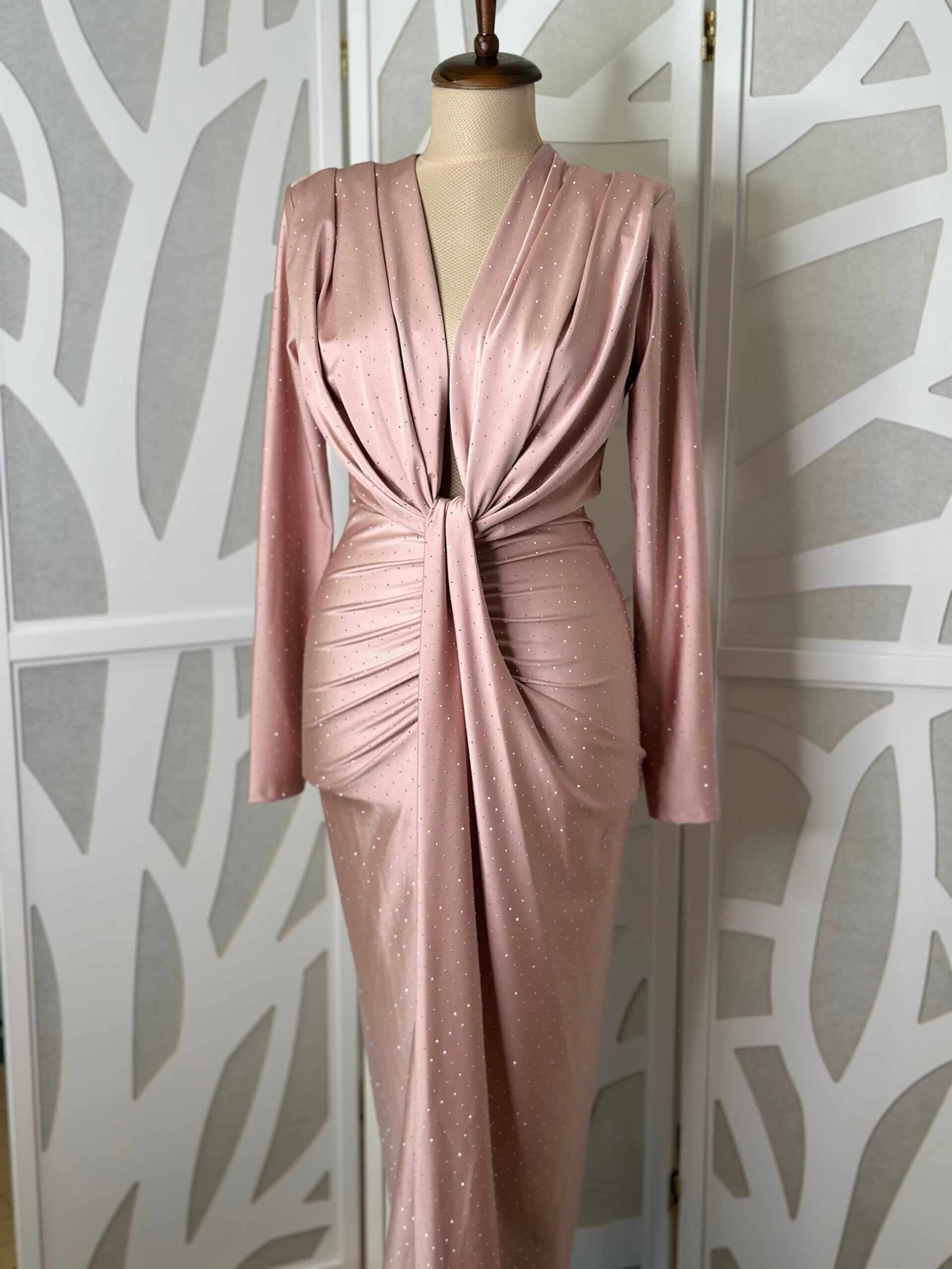 Rochie midi Nova, Roz Pudra