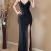 Rochie maxi Kim, Negru cu cristale argintii