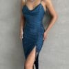 Rochie midi Aria, Albastru