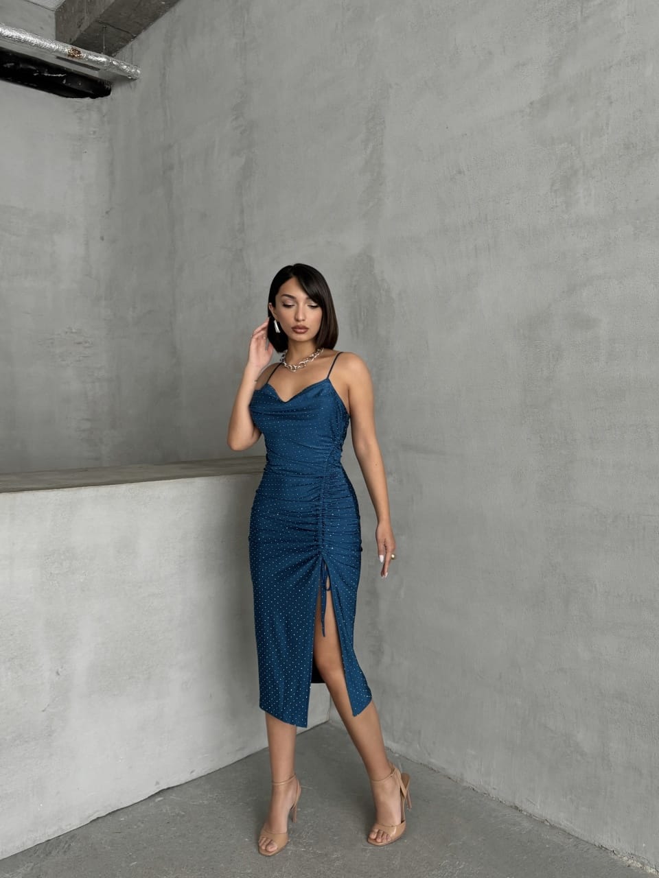 Rochie midi Aria, Albastru