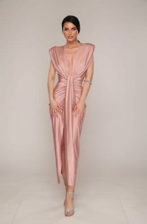 Rochie midi Eda, Roz pudra