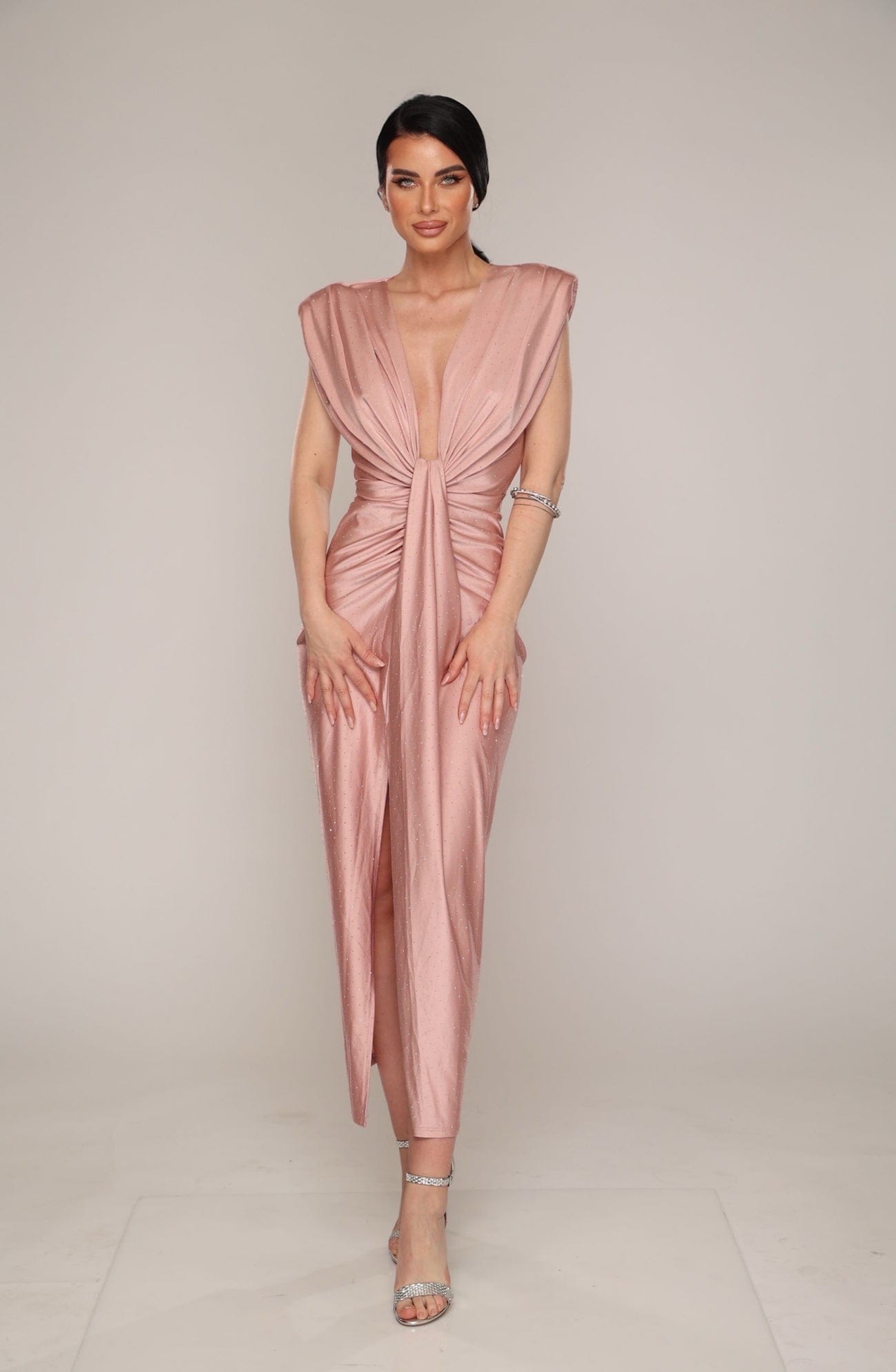 Rochie midi Eda, Roz pudra
