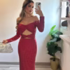 Rochie maxi Edith cu cristale argintii, Rosu