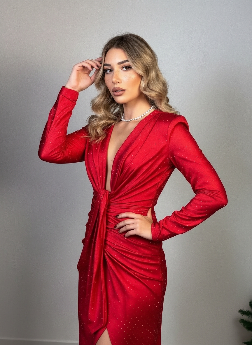 Rochie midi Nova, Rosu