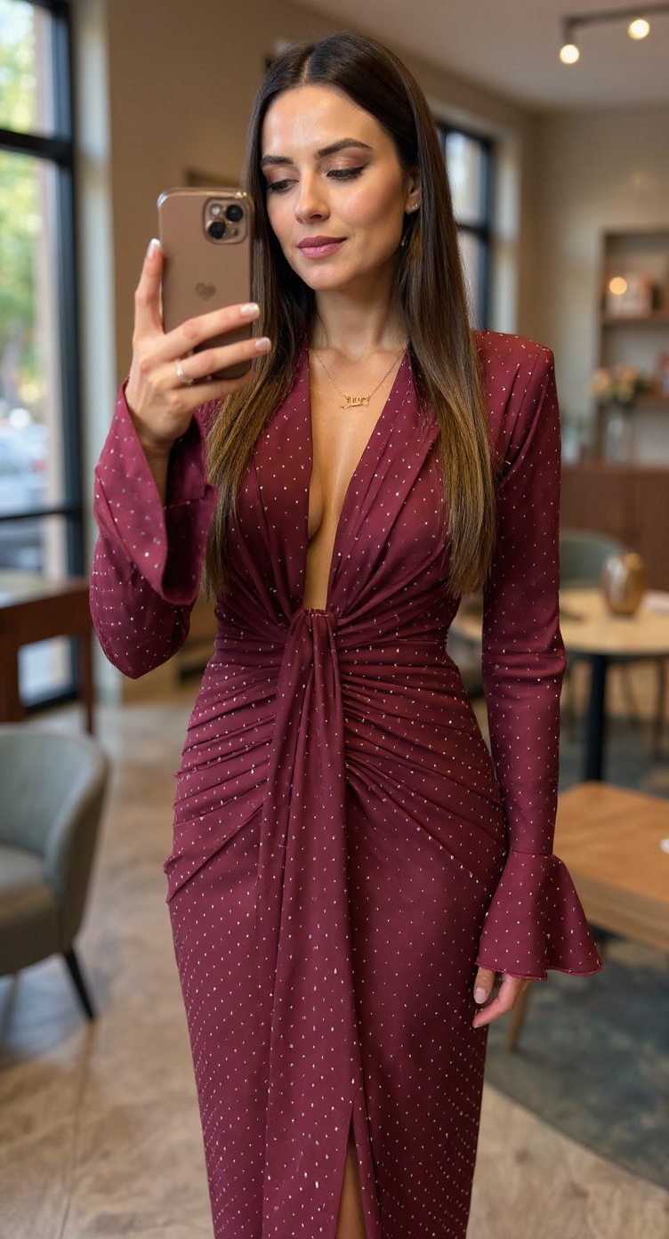 Rochie midi Charlot, Burgundy
