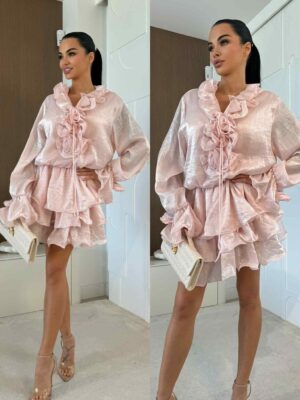 Rochie mini cu pantaloni scurti Elisa, Roz